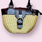 Brighton Straw Basket Woven Faux Brown Leather Double Handle Handbag Photo 2