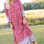 Natural Life  Boho Maxi Dress L Red Floral Patchwork‎ Cuff Festival Style Photo 0
