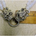 Eye Candy Los Angeles Agate Double Panther Head Crystal Pave Necklace Gold Tone Photo 8