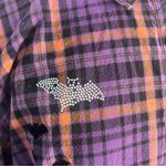 Krazy Kat  Halloween Button Up Shirt Sz XL Plaid Velvet Rhinestone Detail Bats Photo 1