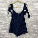 J.O.A. Sunny Sensation Navy Blue Striped Off-the-Shoulder Romper Photo 2