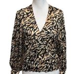 Fleur du Mal Black Tiger print Silk chiffon Wrap Blouse Animal Print HEAVY FLAW Brown Size XS Photo 0
