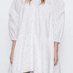 ZARA  Embroidered Eyelet Floral Cotton Mini button down Dress boho babydoll sz M Photo 0