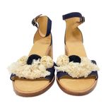 Soludos  Capri Pom Pom Block Heel Navy Strap Sandals Women SZ 6.5 Navy EUC Resort Photo 3