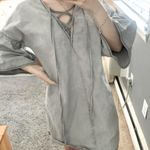 ASOS gray denim lace up ruffle shift dress Photo 1