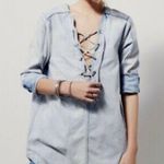 Free People Indigo Lace Up Denim Tunic in Blue Sky Light Wash Photo 3