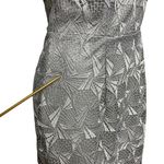 David Meister Silver Geo Illusion Lace Overlay Sheath Party Dress 6 Wedding FLAW Photo 5