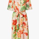 Carolina Herrera Shell Pink Tie Waist Floral Midi Shirt Dress Photo 0