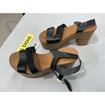 Womans Zigisoho Logic 6 Black Ankle Strap 2 Band Platform Wood Heel Sandals Photo 2
