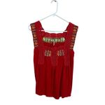Free People  Embroidered Red Top size S Photo 2