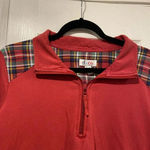 Denim & Co Red Cotton Stretch Collared Plaid Detail Quarter Zip Pullover Size L Size L Photo 1