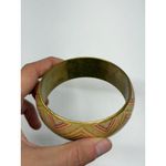 VTG Chevron Zigzag Colorful Rainbow Bangle Bracelet Gold Tone Retro Geometric 3" Photo 5