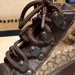 Coach  “Dianne” Brown and Black Monogram Lace-Up Boots, Size 8M Photo 9