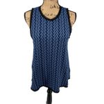 Anthropologie  Post Mark‎ Blue M Sleeveless Fringed Trim Textured Top Boho Indie Photo 2