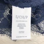 CAbi  3073 Navy Blue Sheer Lace Short Sleeve Top Blouse Button Front‎ Size Small Photo 9