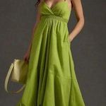 Anthropologie NWT V-Neck Tiered Bubble-Hem Dress Size XSP Lime 100% Cotton Photo 0