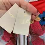 Maje  Betty Satin Embroidered Parrot Floral Red/White Satin Bomber Jacket Photo 4