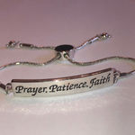 Prayer Patience Faith Silver Tone Adjustable Tassel Boho Bracelet Photo 0