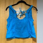 Free People Kerry Embroidered Blue Ruffle Trim Tank Top - Size Small Photo 2