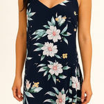 FRNCH  Navy‎ Blue Floral Spaghetti Strap Dress Large Lined Pleated Shift Photo 0