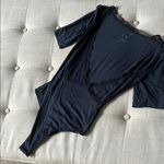 Free People Intimately Free‎ People Navy Black Mesh Trimmed Criss Cross Bodysuit Photo 4