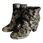 Just Fab Loreida Floral Jacquard Ankle Boots Block Heel Black Gold Silver 8.5 Photo 0