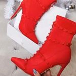 Big Tree Ladies Suede Leather Ankle Boots Red Photo 1