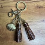 Brahmin Double Tassel Key Fob Brown Croc Embossed Bag Charm Schooner Keychain Photo 3