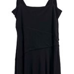 Loft  Black Midi Sleeveless Draped Surplice Neckline Asymmetrical Dress Size 8 Photo 2