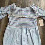 Belle Sky Belle + Sky Blue Off the Shoulder Peplum Top NWT Delight Blue Strip Size Small Photo 7