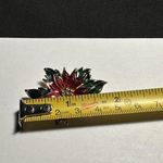 Signed SFJ Red / Green Enamel Poinsettia Flower Christmas Gold Tone Brooch Pin Photo 4