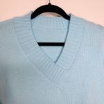 Vintage Baby Blue White V Neck Sweater ?80s ? Medium Photo 2