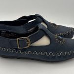 Hush Puppies Womens Leather Sunburst T-Strap Shoes Size 5 Blue Photo 2