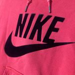 Nike Womens Sweater Large Red Hoodie Fleece Center Swoosh Suede Logo Photo 2