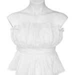THIRTY THIRTY Eyelet Lace Ruffled Strapless Peplum Crop Top White Size L NEW Size L Photo 0