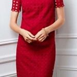 Talbots Red Eyelet Circle Lace Short Sleeve Shift Dress Size 12 Party Holiday Photo 0