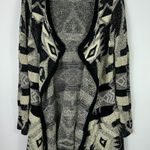 Lucky Brand  Cardigan L Black Beige Aztec Southwest Boho Festival Open Front Cozy Photo 0
