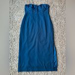 Lulus  Passionate Aura Teal Blue Textured Strapless Bustier
Midi Dress Photo 4