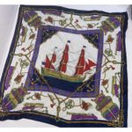 Vintage Nautical Sailboat Flags Chain Print Blue Gold Silk Square Royal Scarf Red Photo 2