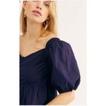 Free People  Veronica Puff Sleeve Off Shoulder Top NWT Cotton Navy Size L Photo 1