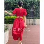 ZARA Cut Out Poplin A-Line MIDI Dress Puff Sleeves Red SIZE XS NEW Photo 6