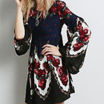 Free People  Free Falling Tapestry Dress Sz S Navy Red Boho Indie‎ Sleeze Photo 0