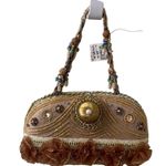 CEM NWT Beaded Evening Bag Purse Taupe Gold Floral Embellished Clutch UNIQUE Tan Photo 0