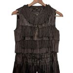 Elie Tahari Leather Silk XS Fringe Western brown layered cinched waist Rare Vest Photo 1