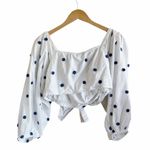 Farm Rio White Floral Embroidered Crop Top Blouse Cotton Puff Sleeve Medium EUC Photo 5