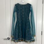 Pakistani Blue and Gold Beaded Sequin Long Sheer Sleeve Dress Size XS Photo 10