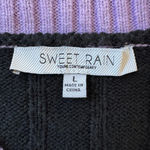 Sweet Rain  Black & Lavender Striped Cropped V-Neck Pullover Sweater Photo 4