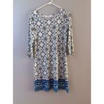 Jean Pierre Klifa Dress Size Small White Blue Beach Resort Shift Midi Stretch Photo 11