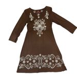 Johnny Was Brown Embroidered Boho Tunic Dress Long Sleeve Size L Photo 0