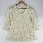 Anthropologie Lilka Ivory Lace Stretch 3/4 Sleeve Swing Top Lightweight Sheer Photo 0